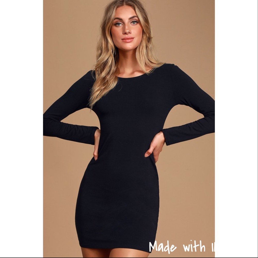 Simple black long sleeve body on dress from Lulus!